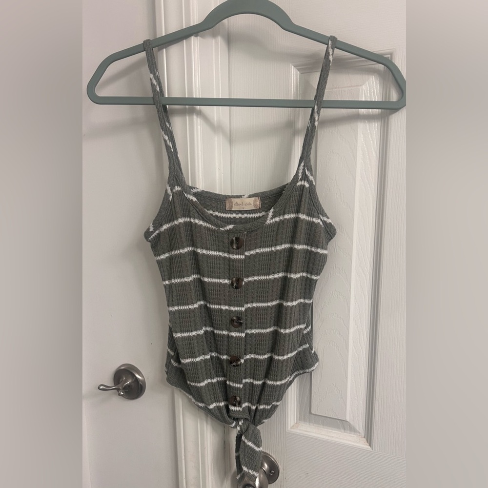 Altar'd State Gray Striped Button-Down Tank Top